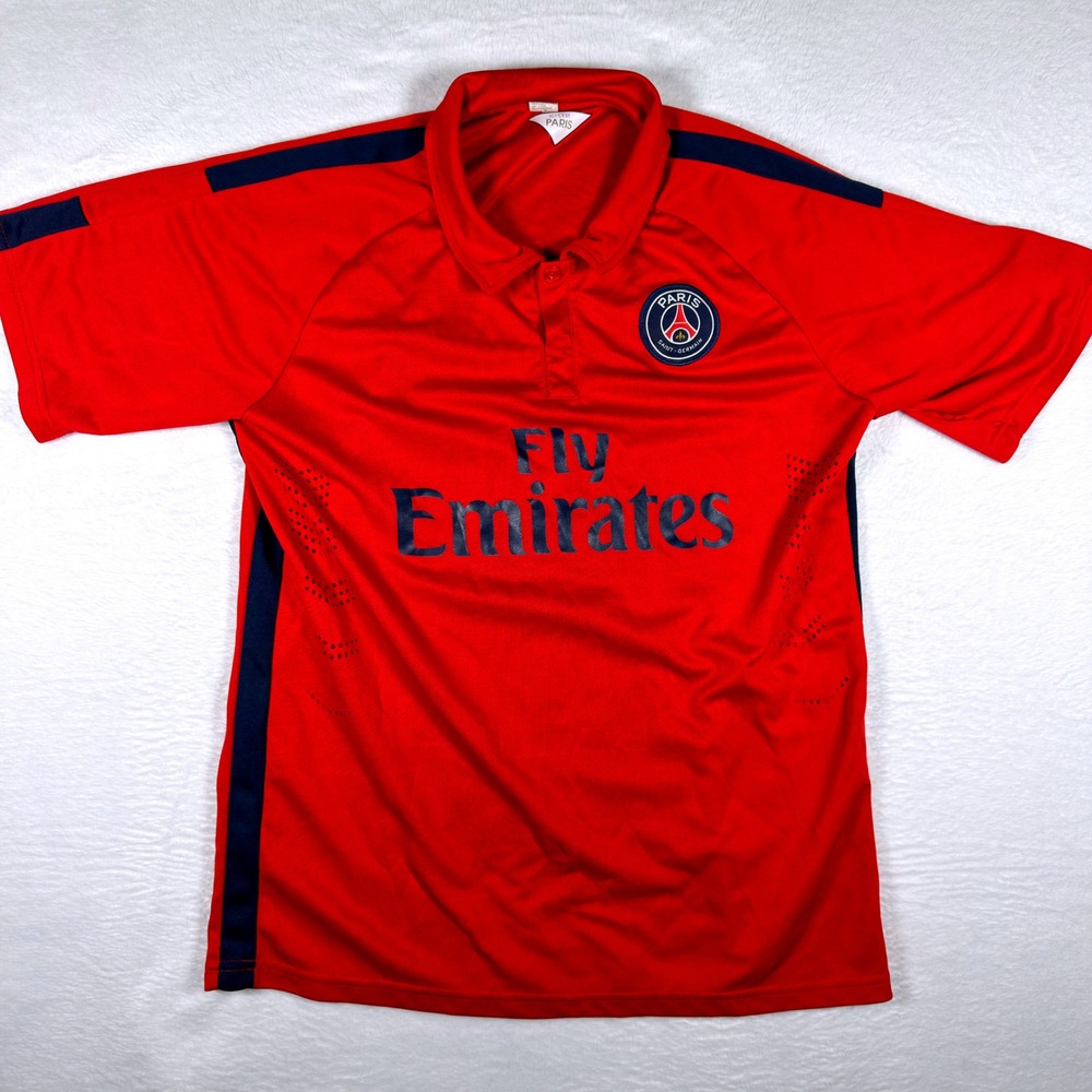 Paris Saint-Germain PSG Soccer Jersey Red Fly Emirates Mens Polo #12 Size XL